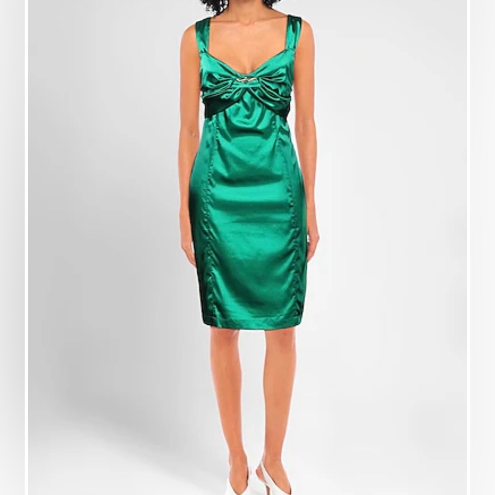 Roberto Cavalli Green Emerald  Satin Midi Dress Ruched 
Sz 40 NWT✨